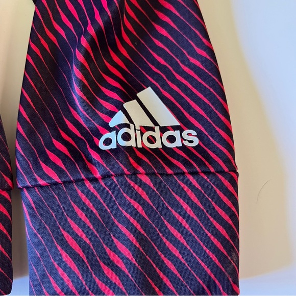 Adidas Large 14/16 Red Black Striped Wavy Logo Sweatshirt Hoodie - Picture 2 of 7